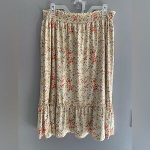 Sosomi Youth Womens Yellow Floral Elastic Waist MIDI Peasant Cottage Skirt